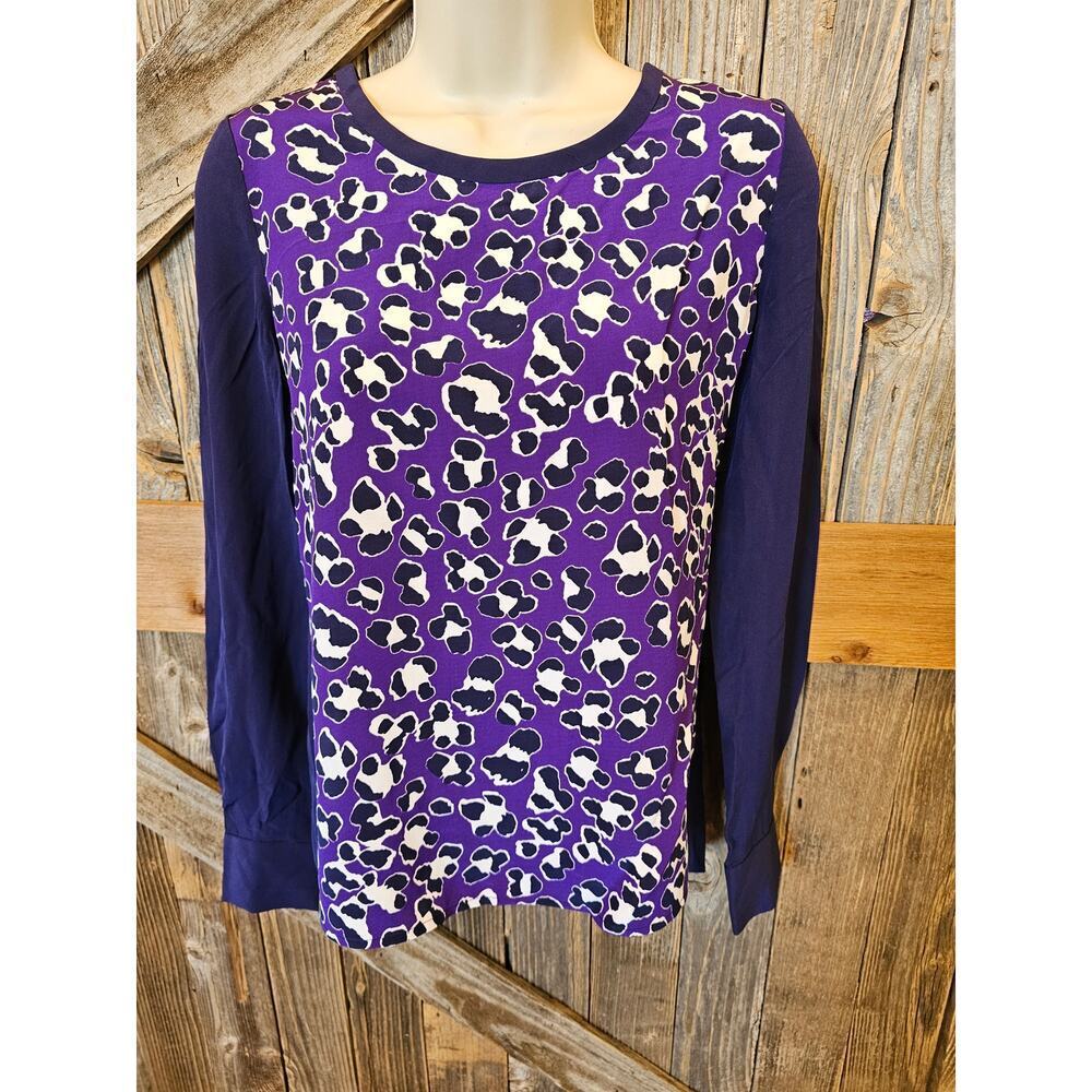 Diane von furstenberg size 0 silk purple semi Sheer leapord print career casual